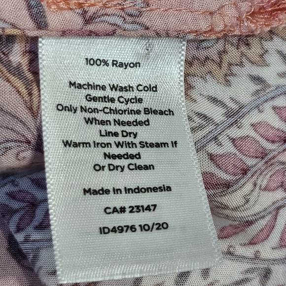 Talbots 100% Rayon V-neck Paisley Peasant Top Pink Blue Size XL - Picture 8 of 8